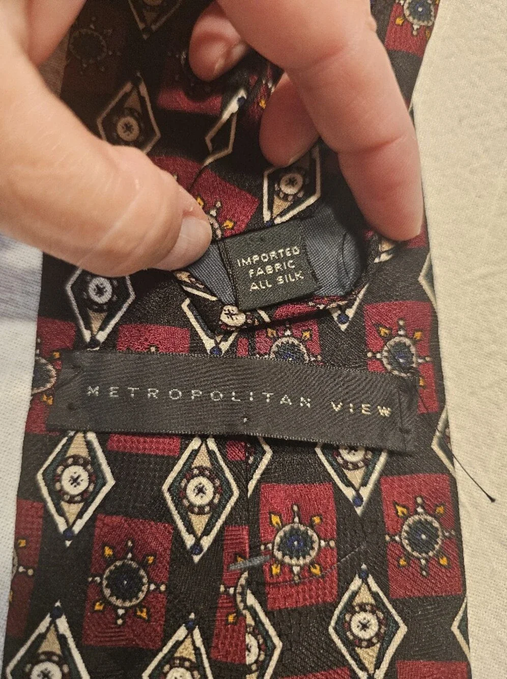 Silk Tie Lot Of 3 Geometric Print Red Silver
